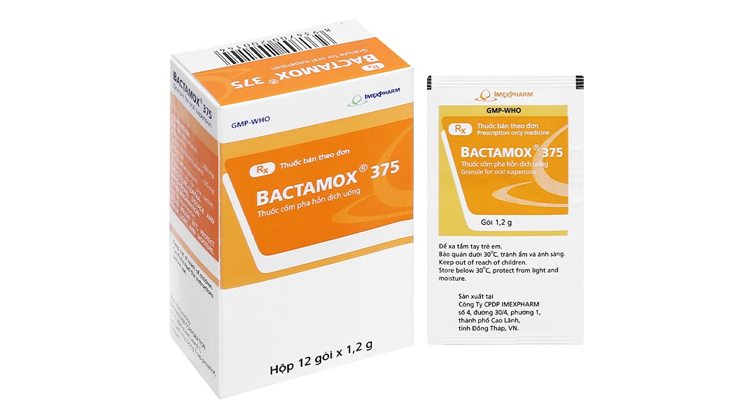 Cốm pha hỗn dịch uống Bactamox 375 trị nhiễm khuẩn (12 gói x 1.2g) - 
