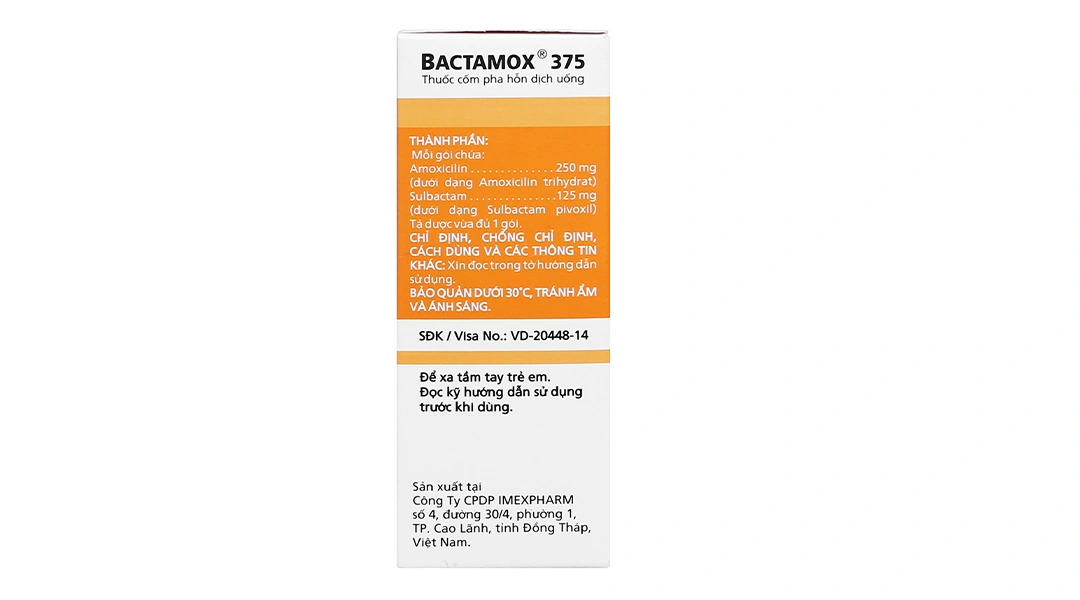 Cốm pha hỗn dịch uống Bactamox 375 trị nhiễm khuẩn (12 gói x 1.2g) - 3