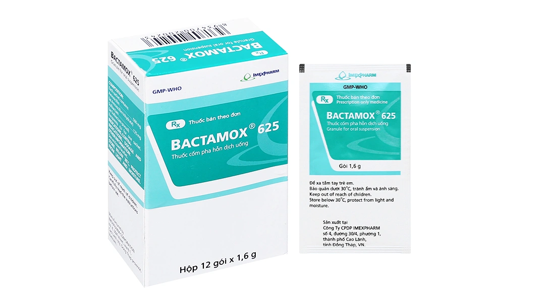 Cốm pha hỗn dịch uống Bactamox 625 trị nhiễm khuẩn (12 gói x 1.6g) - 