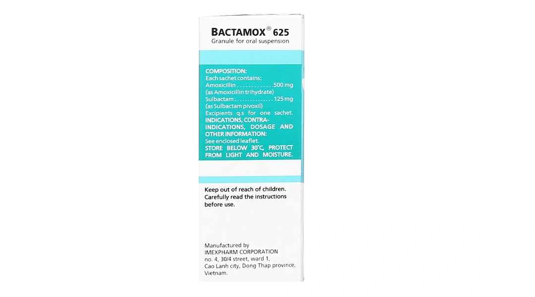 Cốm pha hỗn dịch uống Bactamox 625 trị nhiễm khuẩn (12 gói x 1.6g) - 2