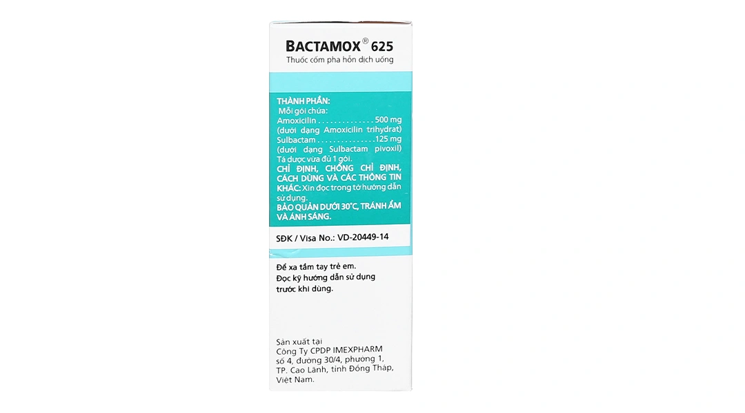 Cốm pha hỗn dịch uống Bactamox 625 trị nhiễm khuẩn (12 gói x 1.6g) - 3