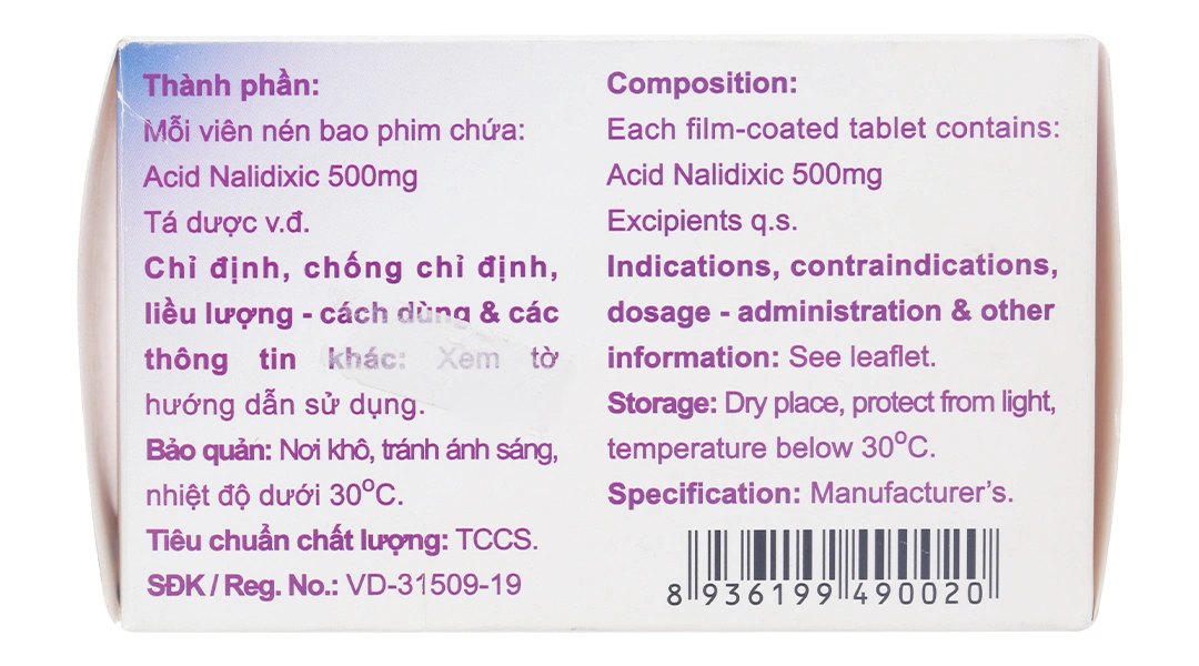 Acid Nalidixic Becamex 500mg trị nhiễm khuẩn đường tiết niệu dưới (10 vỉ x 10 viên) - 3