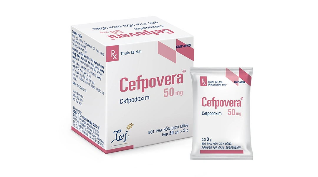 Bột pha hỗn dịch uống Cefpovera 50mg trị nhiễm khuẩn (30 gói x 3g) - 