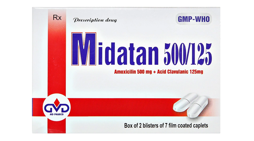 Midatan 500/125 trị nhiễm khuẩn (2 vỉ x 7 viên) - 1
