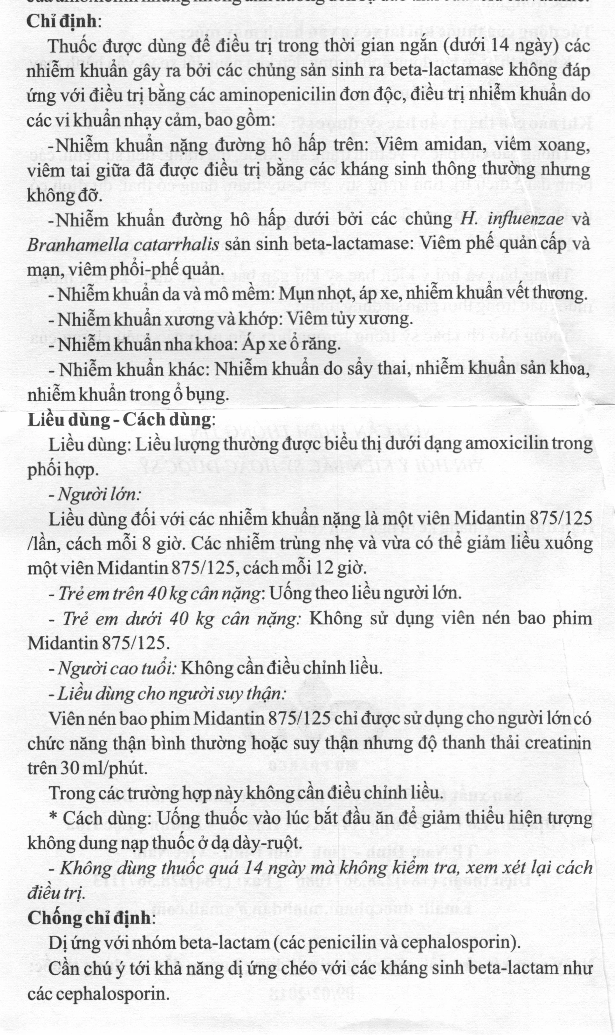 Midantin 875/125 trị nhiễm khuẩn (2 vỉ x 7 viên) - 6