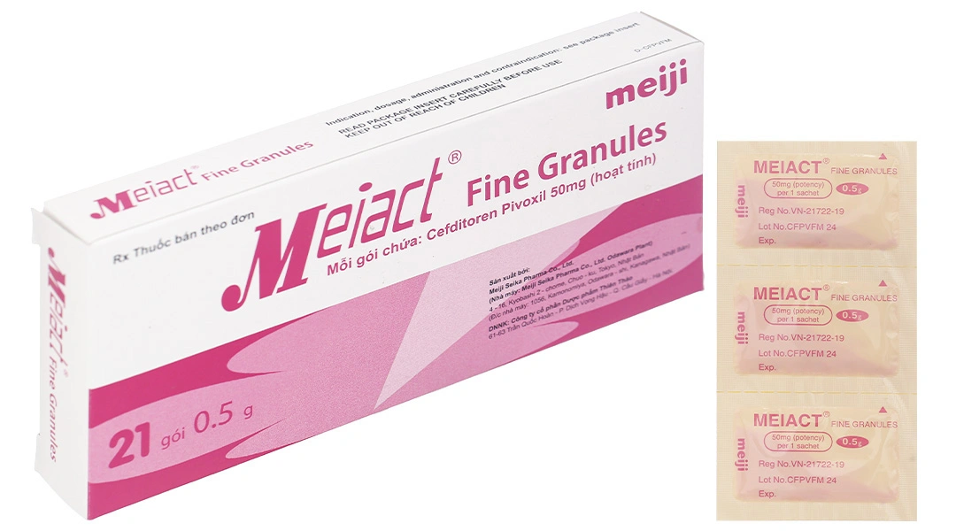 Thuốc bột Meiact Fine Granules 50mg trị nhiễm khuẩn (21 gói x 0.5g) - 