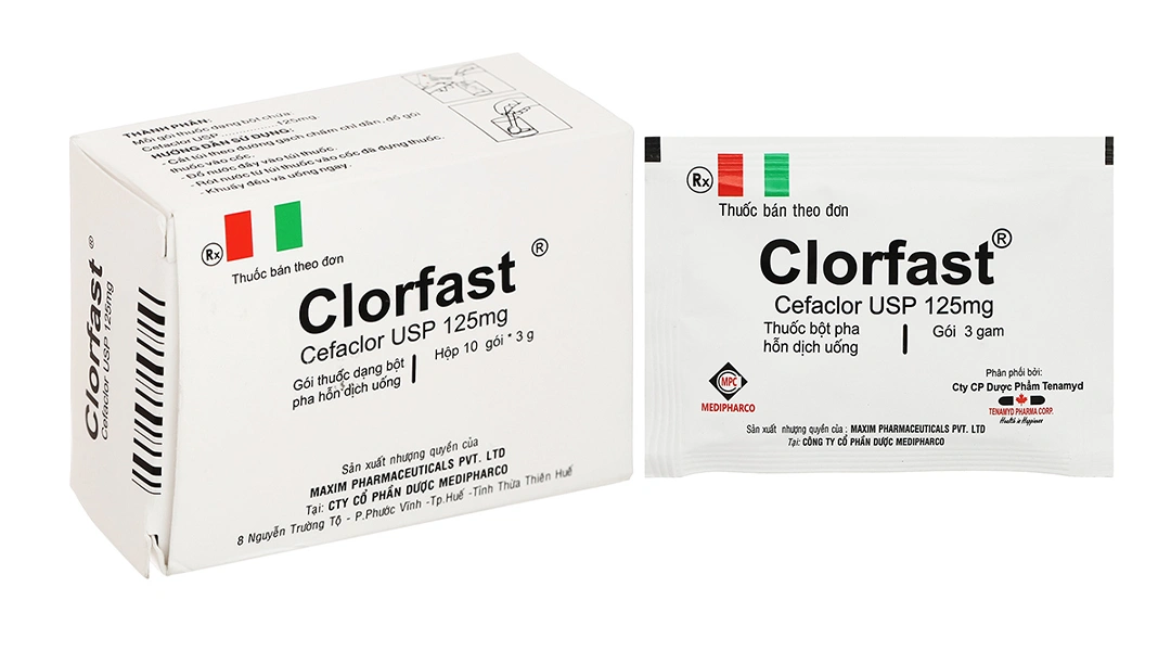 Bột pha hỗn dịch uống Clorfast 125mg trị nhiễm khuẩn (10 gói x 3g) - 
