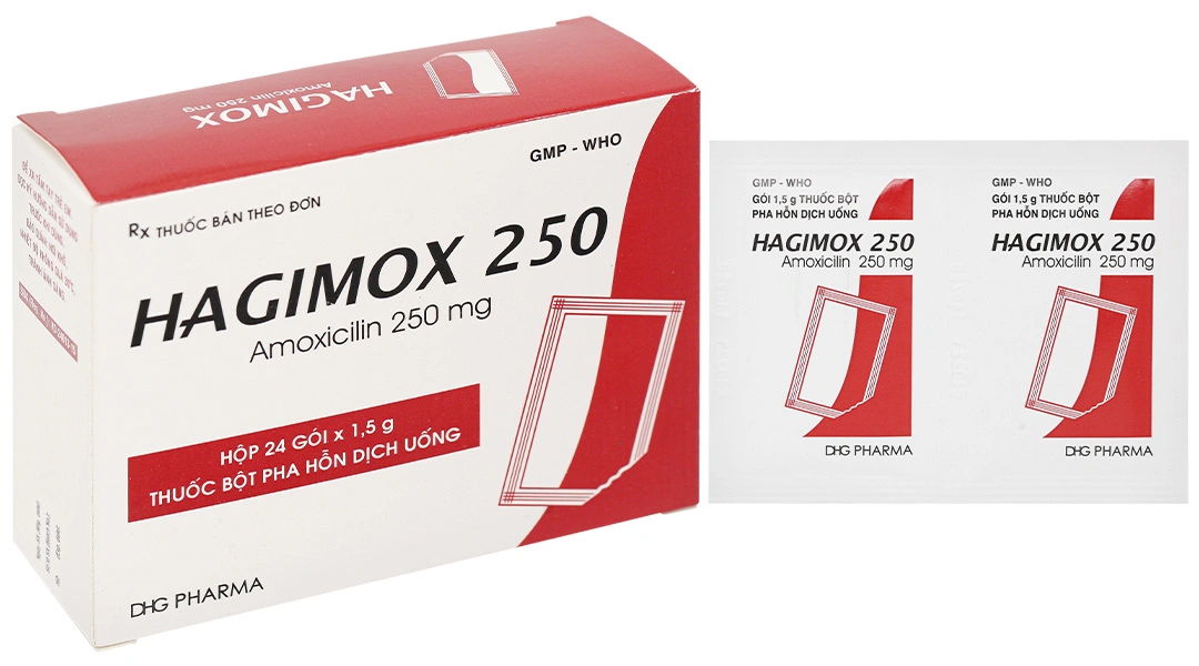 Bột pha hỗn dịch uống Hagimox 250 trị nhiễm khuẩn (24 gói x 1.5g) - 