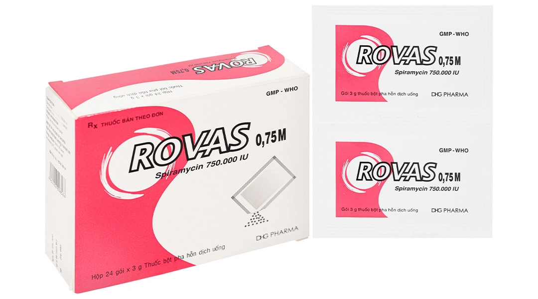 Bột pha hỗn dịch uống Rovas 0.75M trị nhiễm khuẩn (24 gói x 3g) - 
