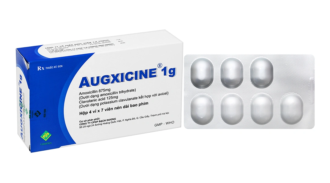 Augxicine 1g trị trong thời gian ngắn các trường hợp nhiễm khuẩn (4 vỉ x 7 viên) - 