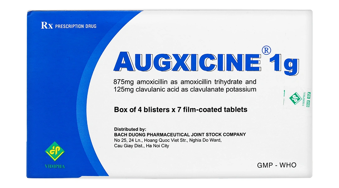 Augxicine 1g trị trong thời gian ngắn các trường hợp nhiễm khuẩn (4 vỉ x 7 viên) - 1