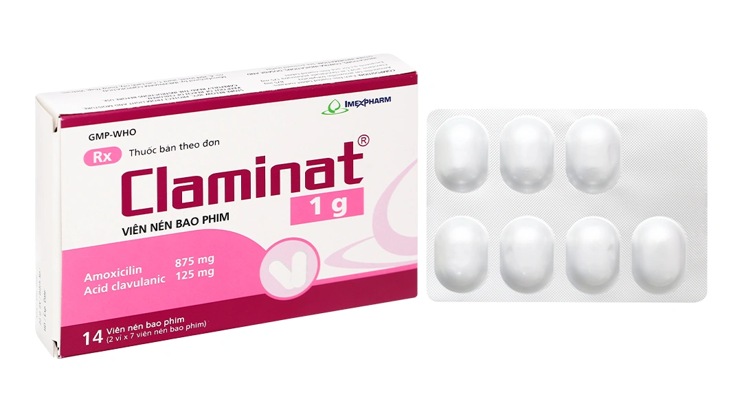 Claminat 1g trị các trường hợp nhiễm khuẩn tai mũi họng (2 vỉ x 7 viên) - 