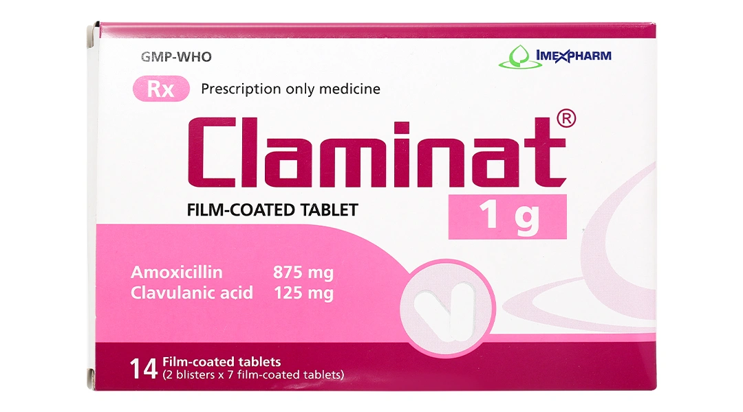 Claminat 1g trị các trường hợp nhiễm khuẩn tai mũi họng (2 vỉ x 7 viên) - 1