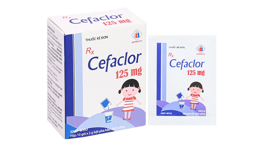 Bột pha hỗn dịch uống Cefaclor Domesco 125mg trị nhiễm khuẩn (10 gói x 2g) - 