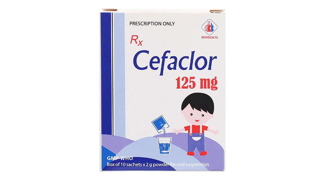 Bột pha hỗn dịch uống Cefaclor Domesco 125mg trị nhiễm khuẩn (10 gói x 2g) - 1