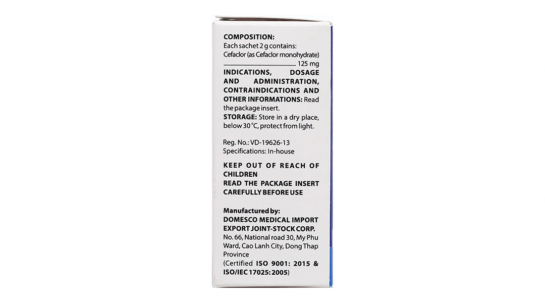 Bột pha hỗn dịch uống Cefaclor Domesco 125mg trị nhiễm khuẩn (10 gói x 2g) - 2