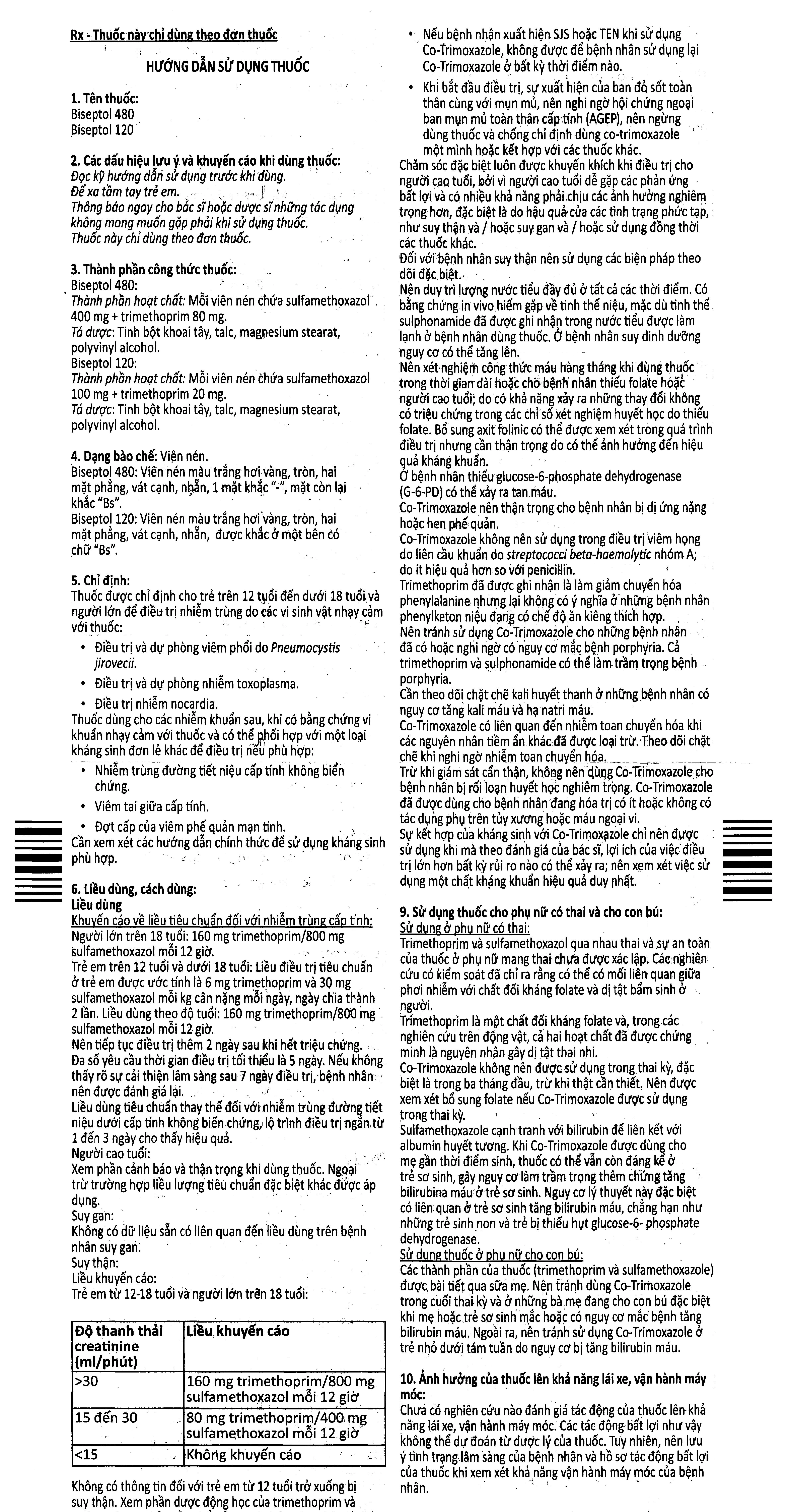 Biseptol 480 trị nhiễm khuẩn (1 vỉ x 20 viên) - 5