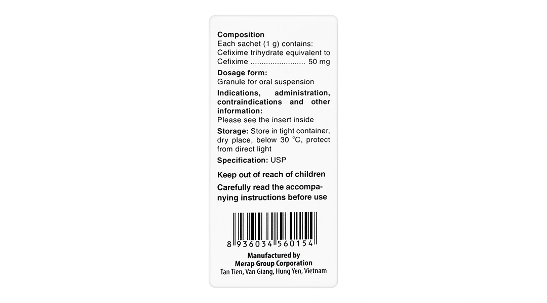 Cốm pha hỗn dịch uống Mecefix - B.E 50mg trị nhiễm khuẩn (20 gói x 1g) - 2