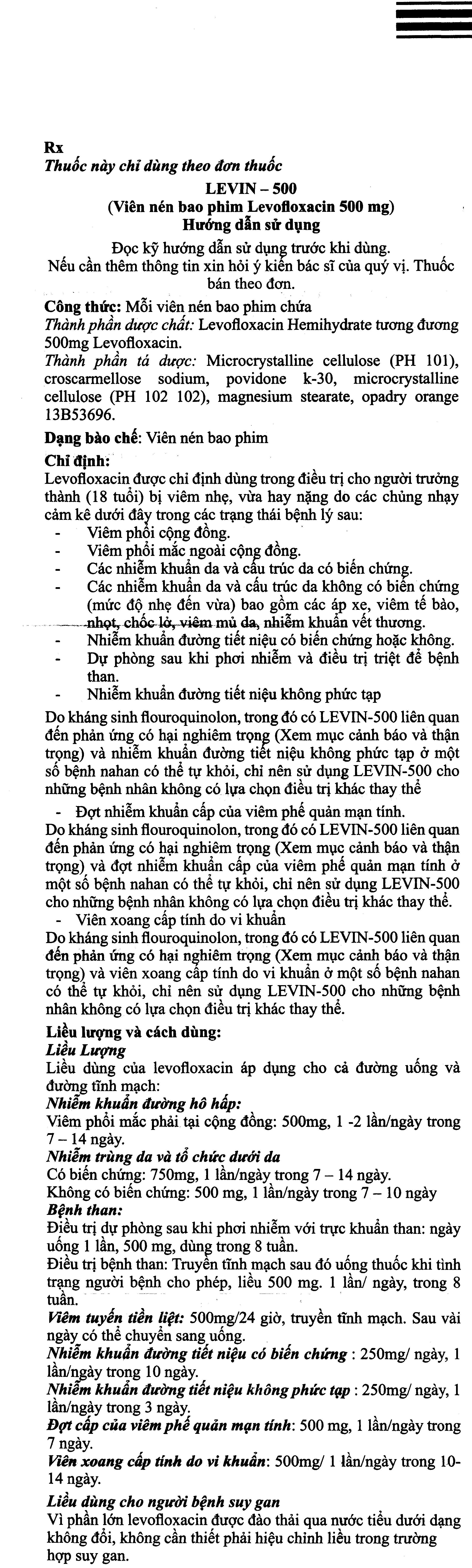 Levin-500 điều trị nhiễm khuẩn nhẹ, vừa hoặc nặng (3 vỉ x 10 viên) - 4