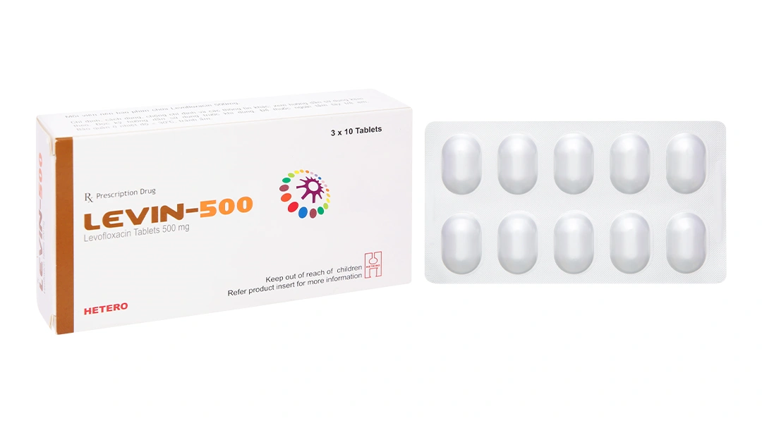 Levin-500 điều trị nhiễm khuẩn nhẹ, vừa hoặc nặng (3 vỉ x 10 viên) - 