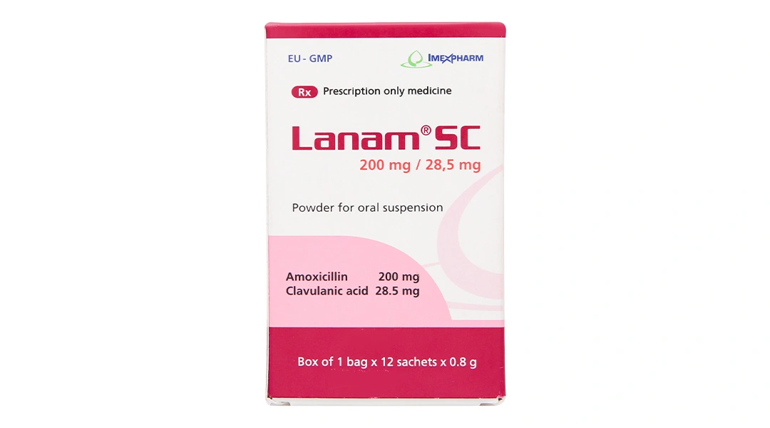 Bột pha hỗn dịch uống Lanam SC 200mg/28,5mg trị nhiễm khuẩn (12 gói x 0.8g) - 1