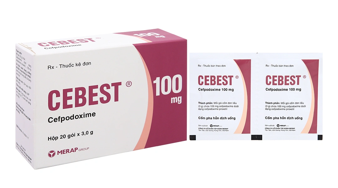 Cốm pha hỗn dịch uống Cebest 100mg trị nhiễm khuẩn (20 gói x 3g) - 