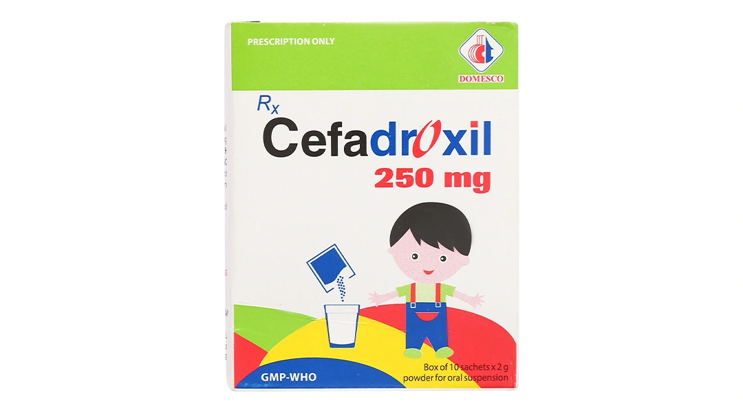 Bột pha hỗn dịch uống Cefadroxil Domesco 250mg trị nhiễm khuẩn (10 gói x 2g) - 1