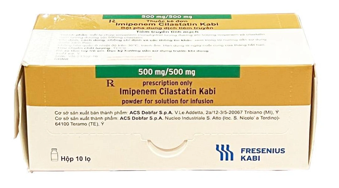 Bột pha tiêm Imipenem Cilastatin Kabi 500mg/500mg điều trị nhiễm khuẩn hộp 10 lọ - 