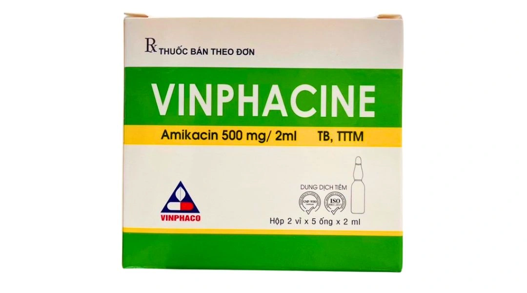 Dung dịch tiêm Vinphacine 500mg trị nhiễm khuẩn nhạy cảm với amikacin (10 ống x 2ml) - 