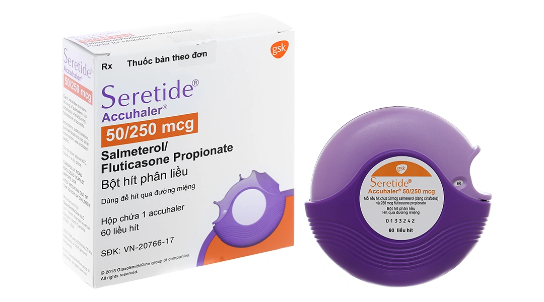 Bột hít phân liều Seretide Accuhaler 50/250mcg trị hen suyễn bình 60 liều hít - 