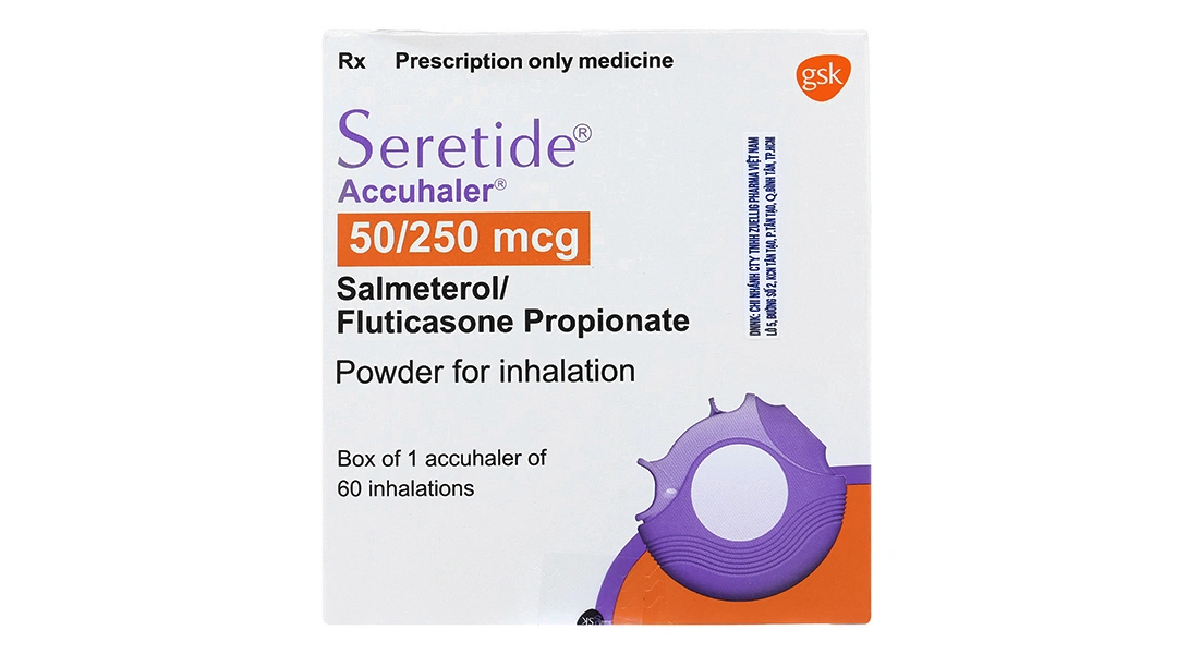 Bột hít phân liều Seretide Accuhaler 50/250mcg trị hen suyễn bình 60 liều hít - 1