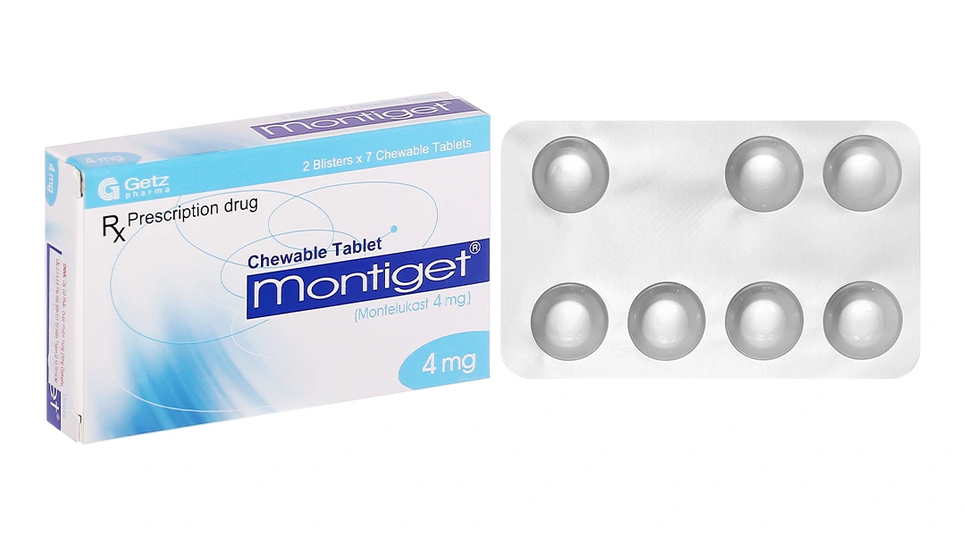 Viên nhai Montiget 4mg phòng và trị hen suyễn (2 vỉ x 7 viên) - 