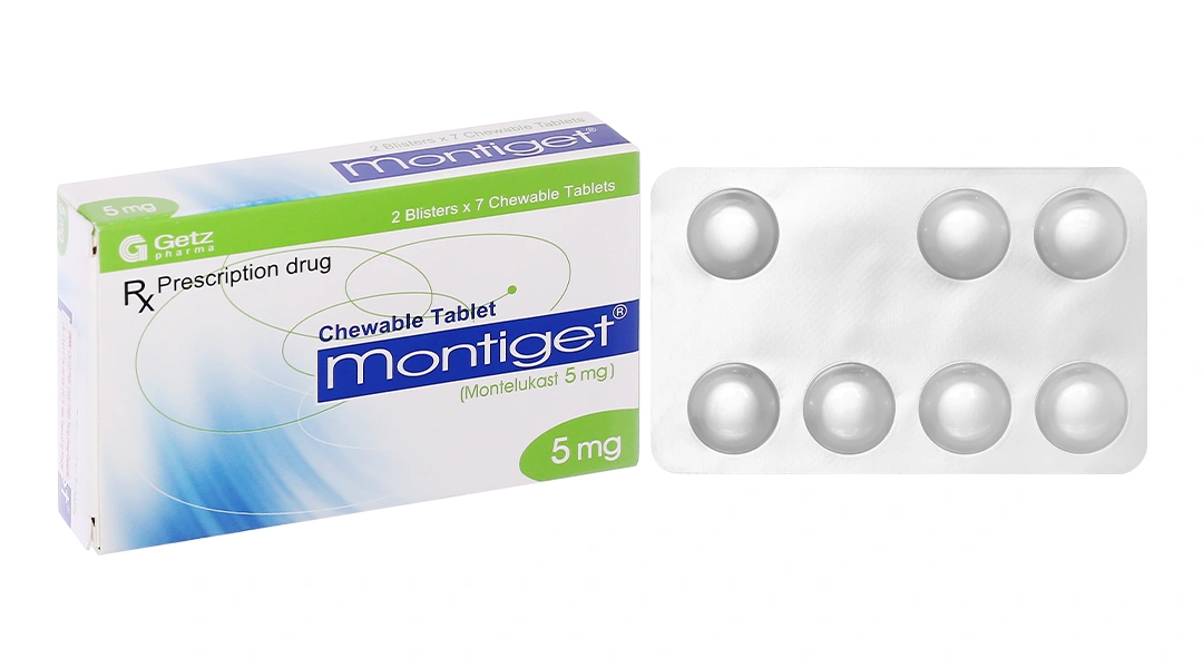 Viên nhai Montiget 5mg phòng ngừa và trị hen suyễn (2 vỉ x 7 viên) - 