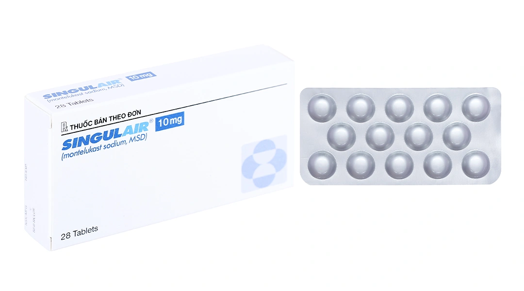 Singulair 10mg dự phòng, trị hen phế quản mạn tính (2 vỉ x 14 viên) - 