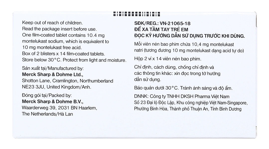 Singulair 10mg dự phòng, trị hen phế quản mạn tính (2 vỉ x 14 viên) - 1