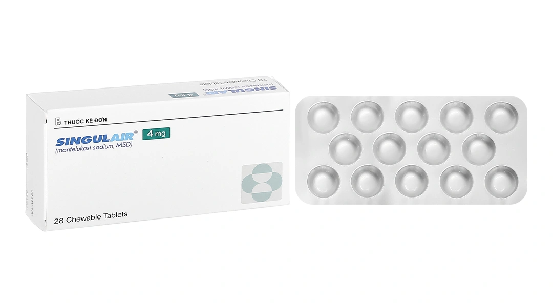Viên nhai Singulair 4mg dự phòng và trị hen suyễn (2 vỉ x 14 viên) - 