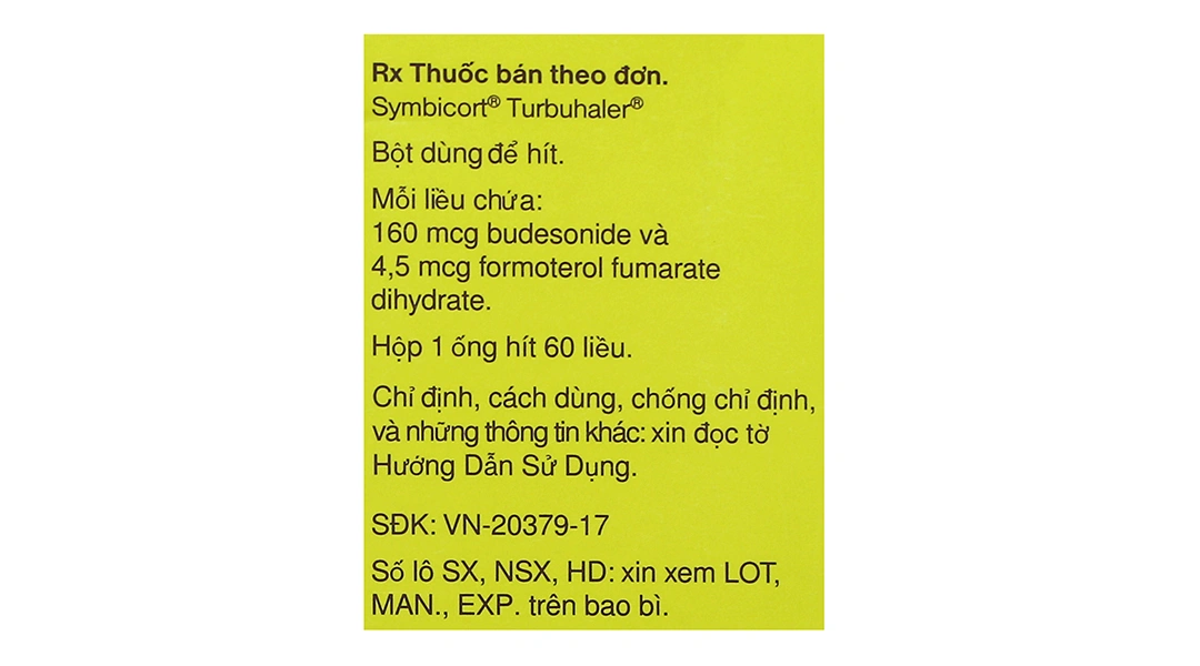 Bột hít phân liều Symbicort Turbuhaler 160/4.5mcg điều trị hen suyễn bình 60 liều hít - 5