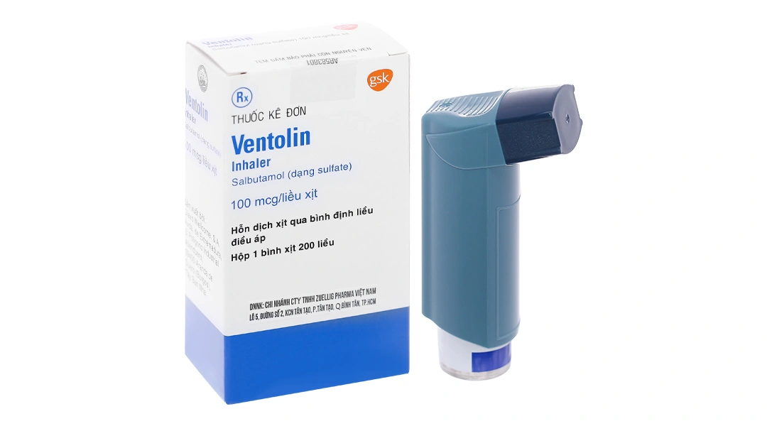 Hỗn dịch xịt Ventolin Inhaler 100mcg/liều trị hen suyễn bình 200 liều xịt - 
