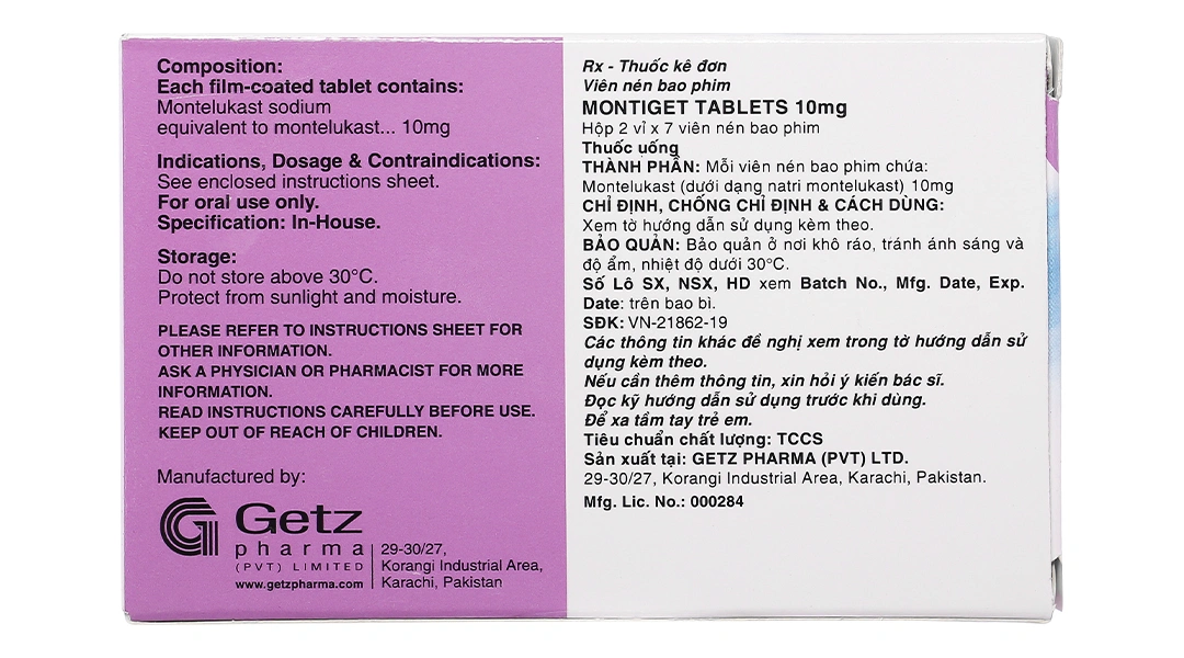Montiget 10mg phòng và trị hen suyễn (2 vỉ x 7 viên) - 1