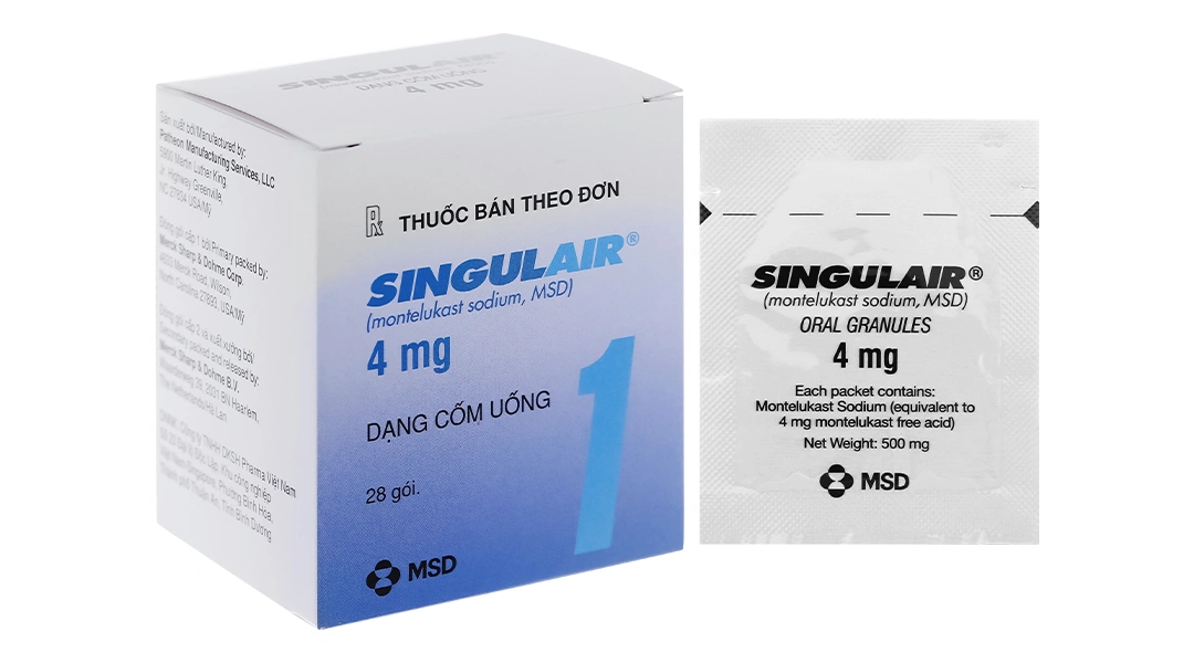 Thuốc cốm Singulair 4mg trị hen phế quản mạn tính (28 gói x 4mg) - 