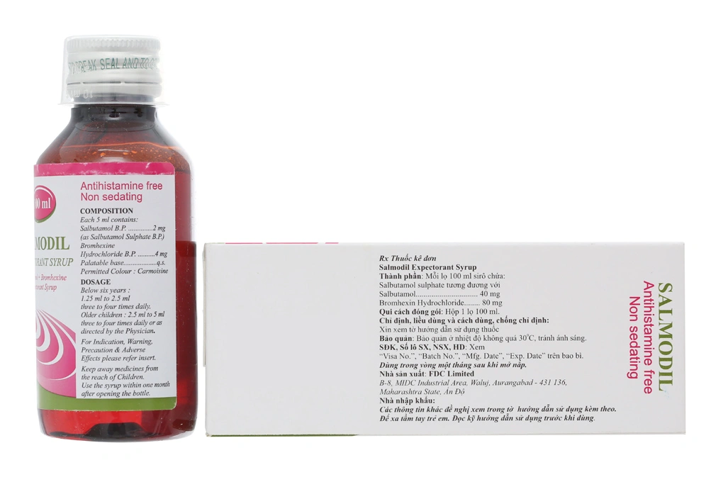 Siro Salmodil Expectorant 40/80mg trị ho đàm, viêm phế quản chai 100ml - 2