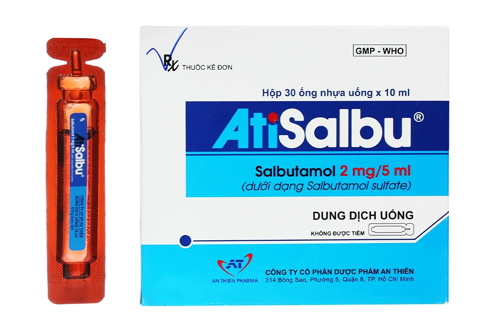 Dung dịch uống AtiSalbu 2mg/5ml trị hen suyễn (30 ống x 10ml) - 
