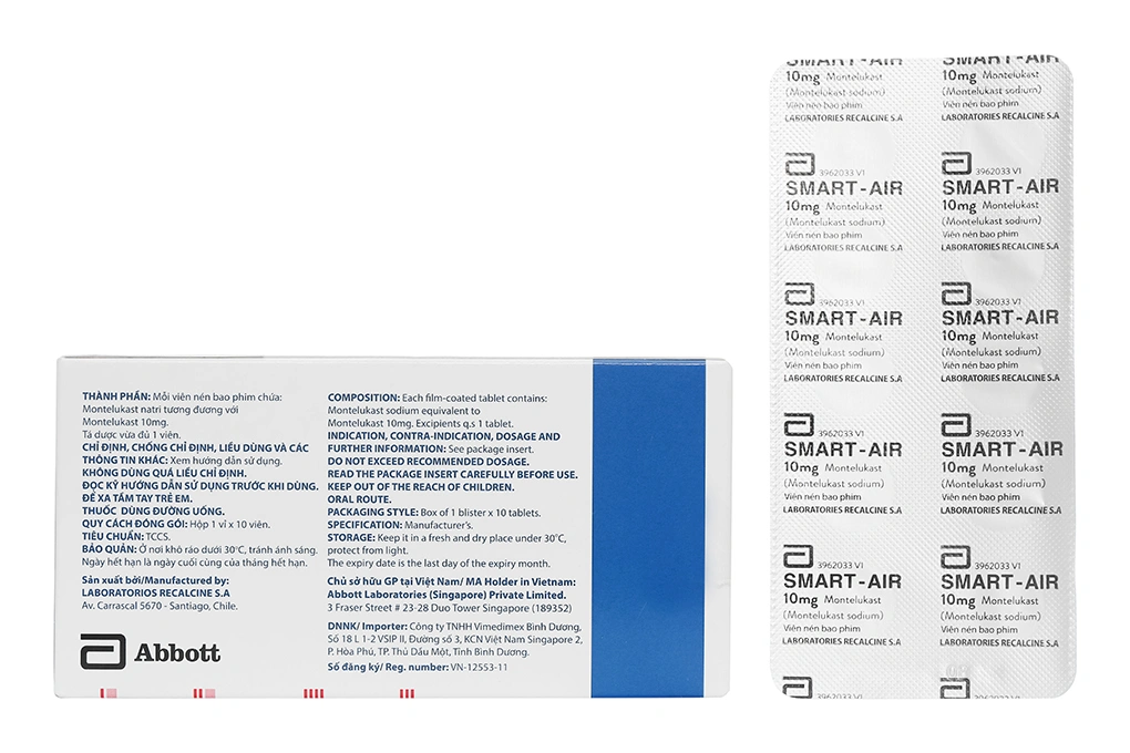Smart - Air 10mg phòng và trị hen phế quản mạn tính, viêm mũi dị ứng (1 vỉ x 10 viên) - 1