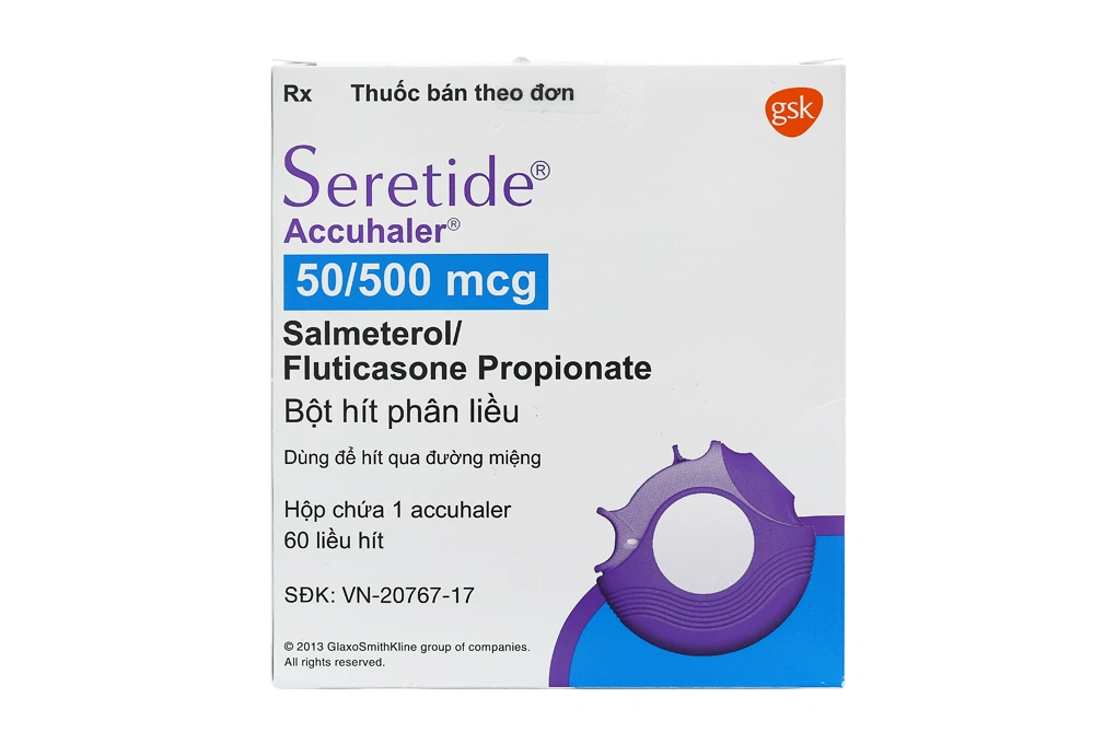 Bột hít phân liều Seretide Evohaler 50/500mcg trị hen suyễn bình 60 liều hít - 