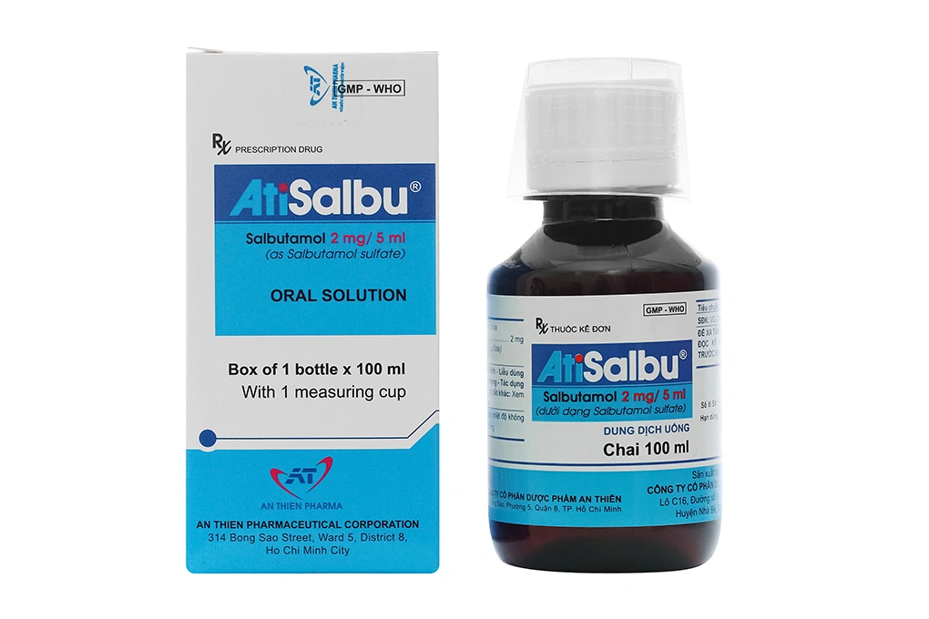 Dung dịch uống AtiSalbu 2mg/5ml trị cơn hen, ngắt cơn co thắt phế quản chai 100ml - 