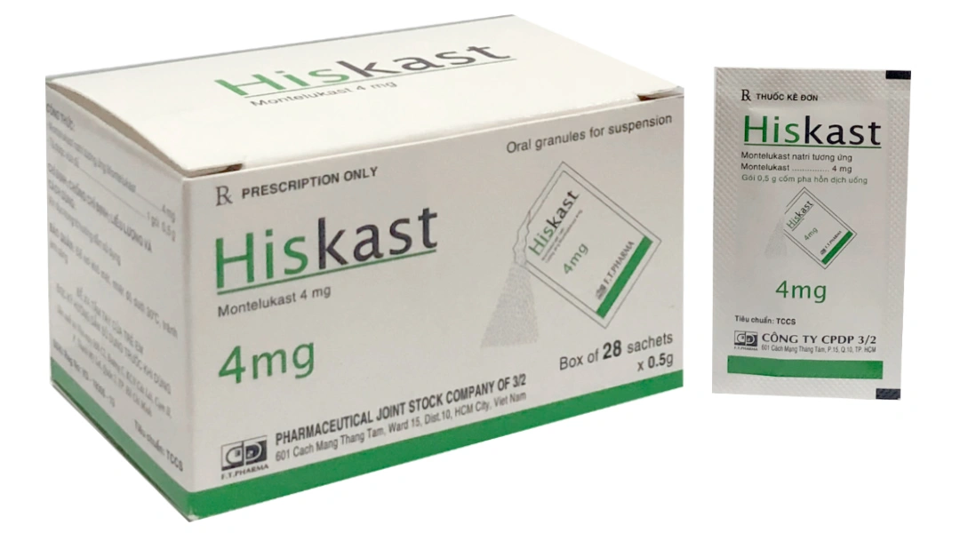 Cốm pha hỗn dịch uống Hiskast 4mg trị hen suyễn (28 gói x 0.5g) - 