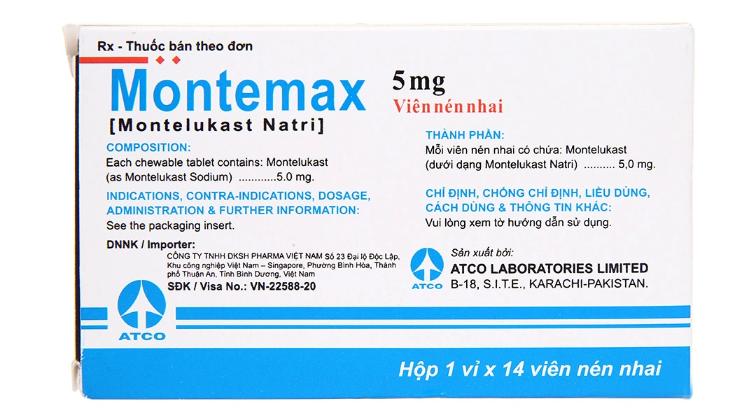 Viên nhai Montemax 5mg trị hen phế quản mãn tính (1 vỉ x 14 viên) - 1