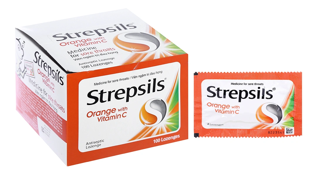 Viên ngậm Strepsils Orange With Vitamin C giảm đau họng (50 gói x 2 viên) - 