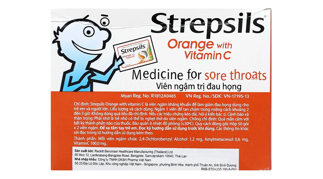 Viên ngậm Strepsils Orange With Vitamin C giảm đau họng (50 gói x 2 viên) - 1