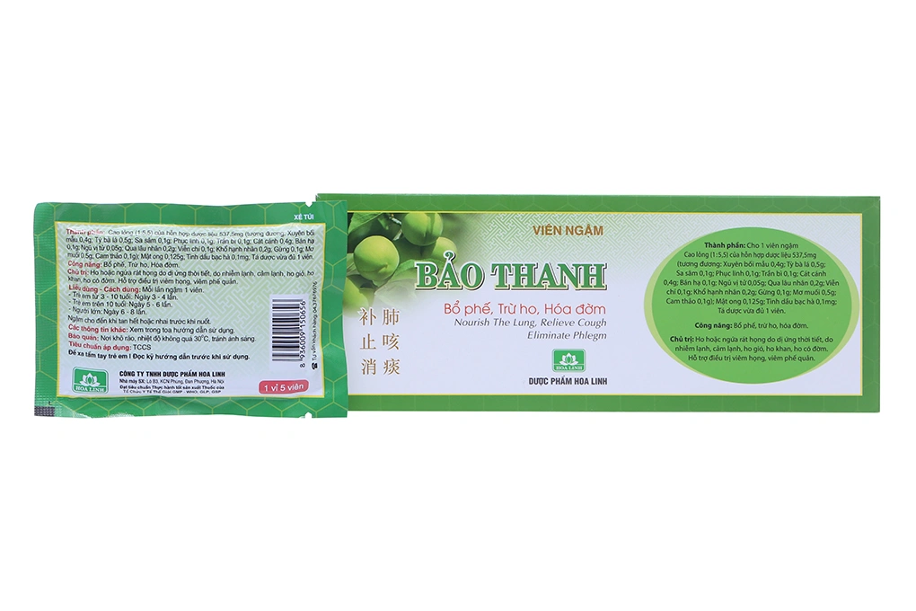 Viên ngậm Bảo Thanh trị ho, bổ phế (20 vỉ x 5 viên) - 